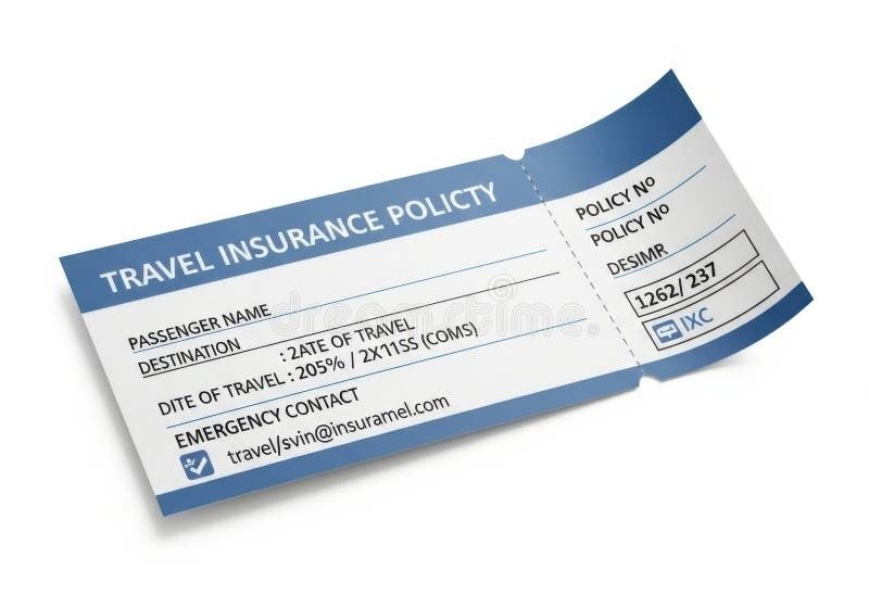 Blauw-wit document met opschrift ‘Travel Insurance Policy’